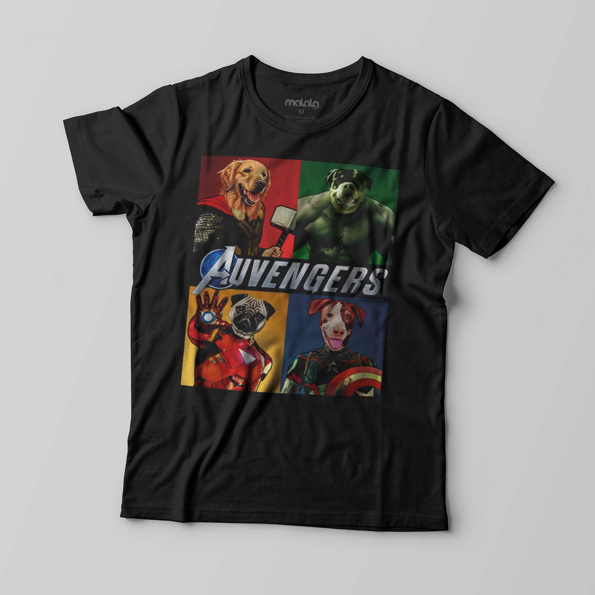 Camisa Preta Manga Curta Estampada 100% Algodão Orgânico - Auvengers