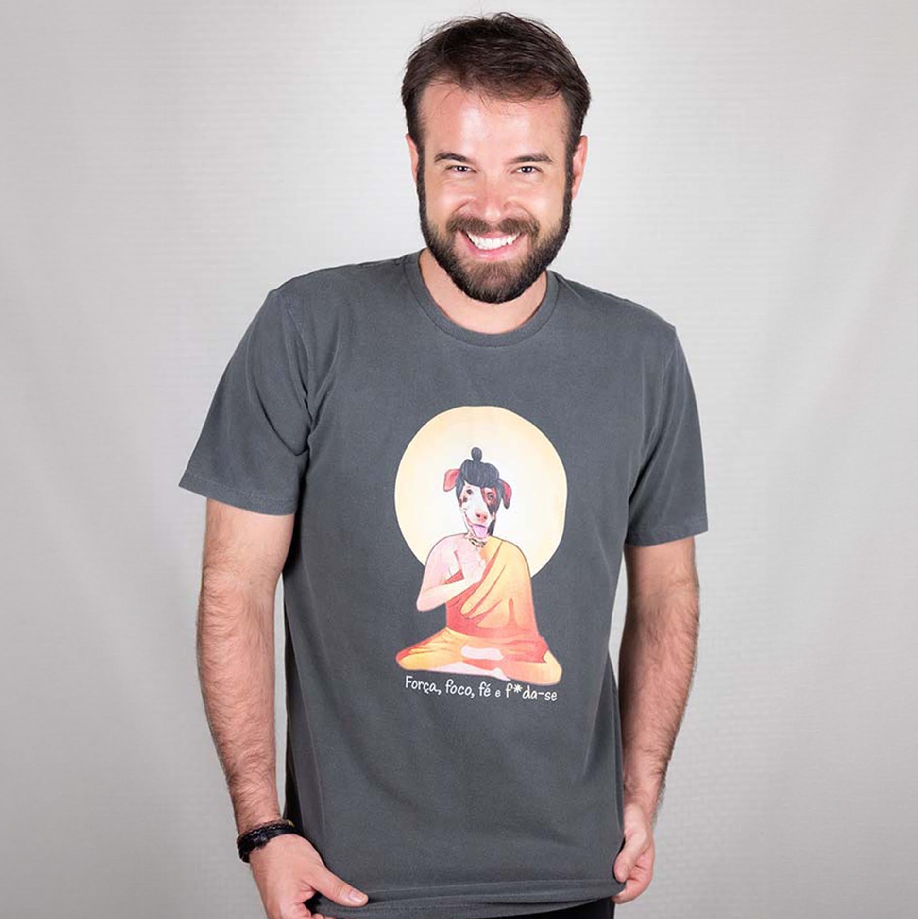 Camisa Estonada Manga Curta Estampada 100% Algodão Orgânico - Buda