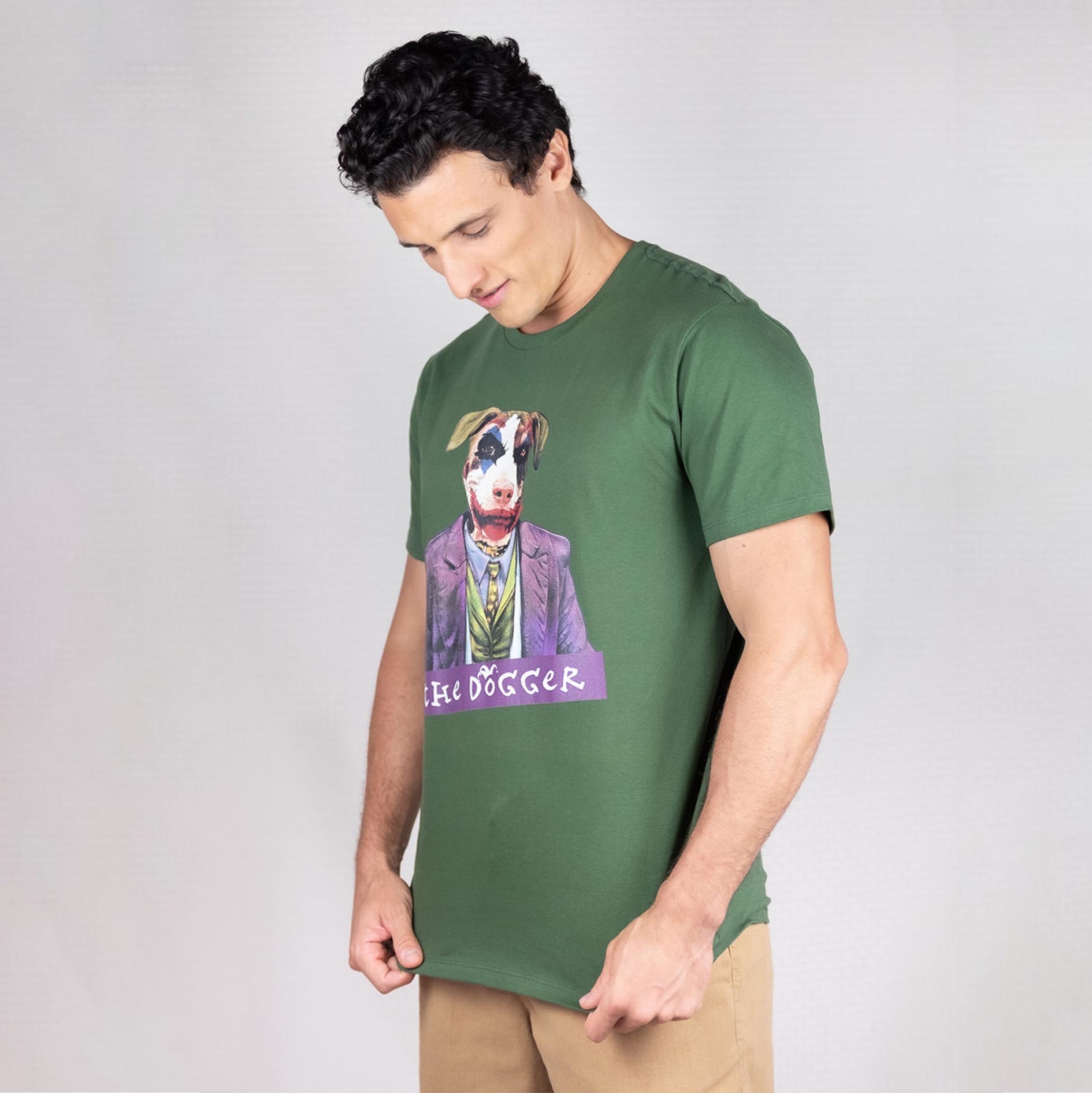 Camisa Verde Musgo Manga Curta Estampada 100% Algodão Orgânico - Joker