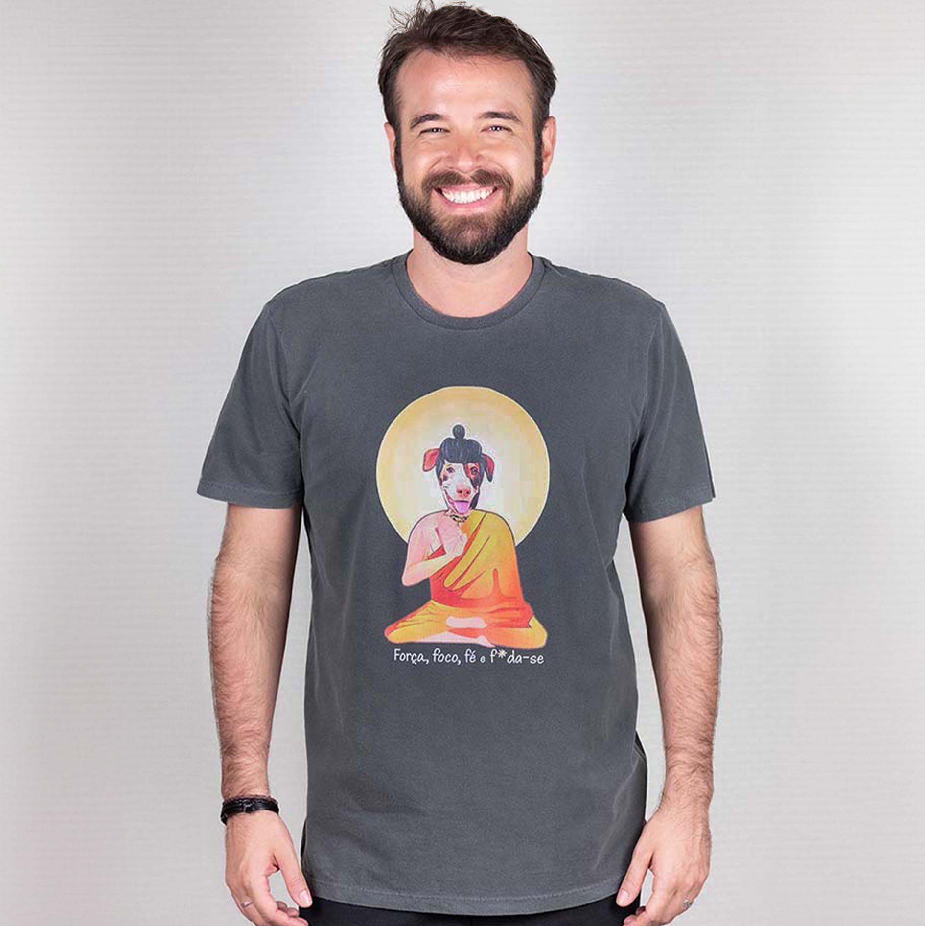 Camisa Estonada Manga Curta Estampada 100% Algodão Orgânico - Buda