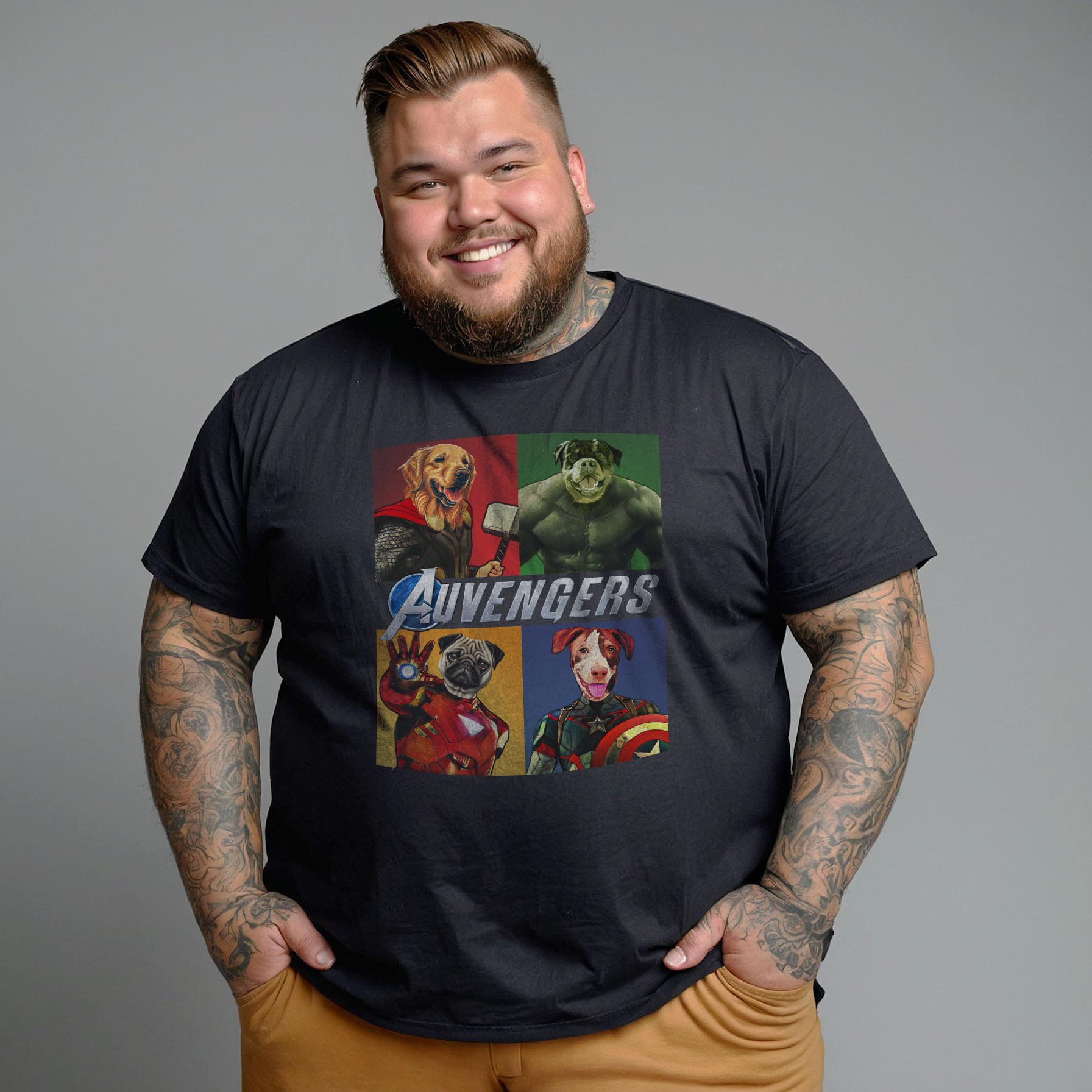 Camisa Preta Manga Curta Estampada 100% Algodão Orgânico Plus Size - Auvengers