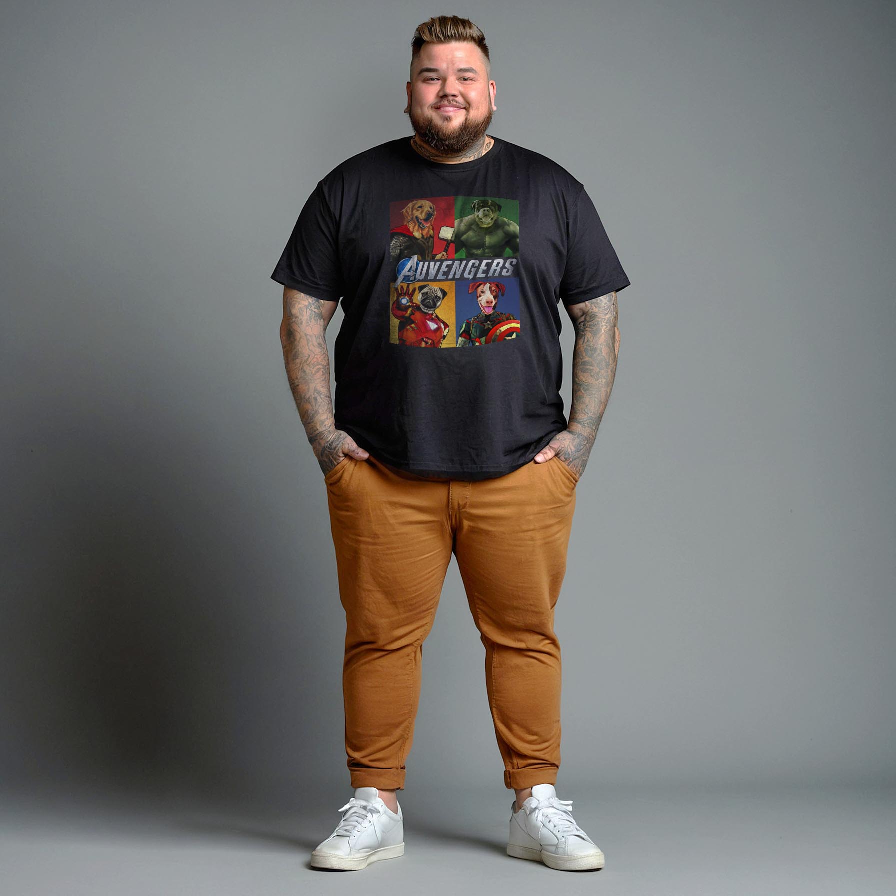 Camisa Preta Manga Curta Estampada 100% Algodão Orgânico Plus Size - Auvengers