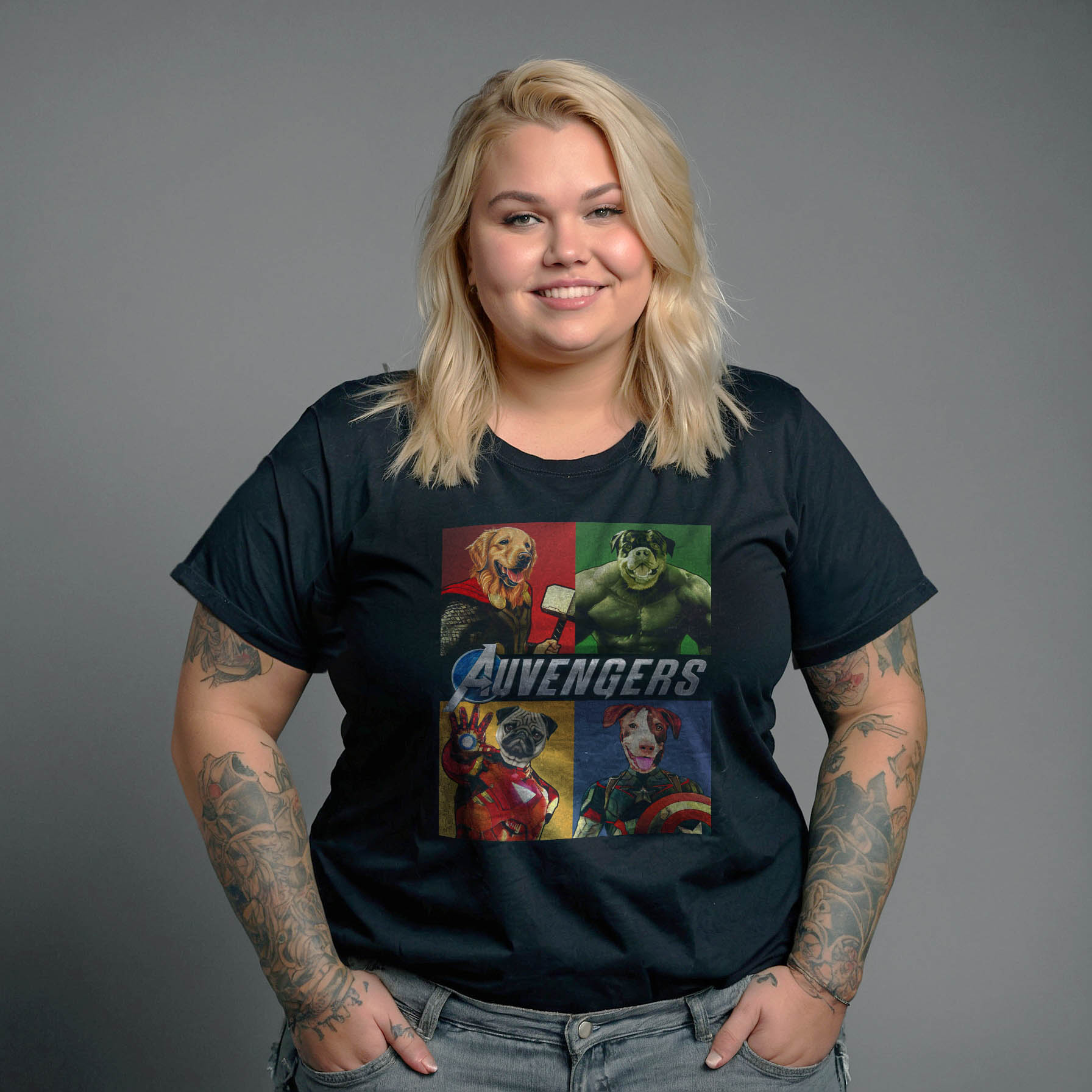 Camisa Preta Manga Curta Estampada 100% Algodão Orgânico Plus Size - Auvengers