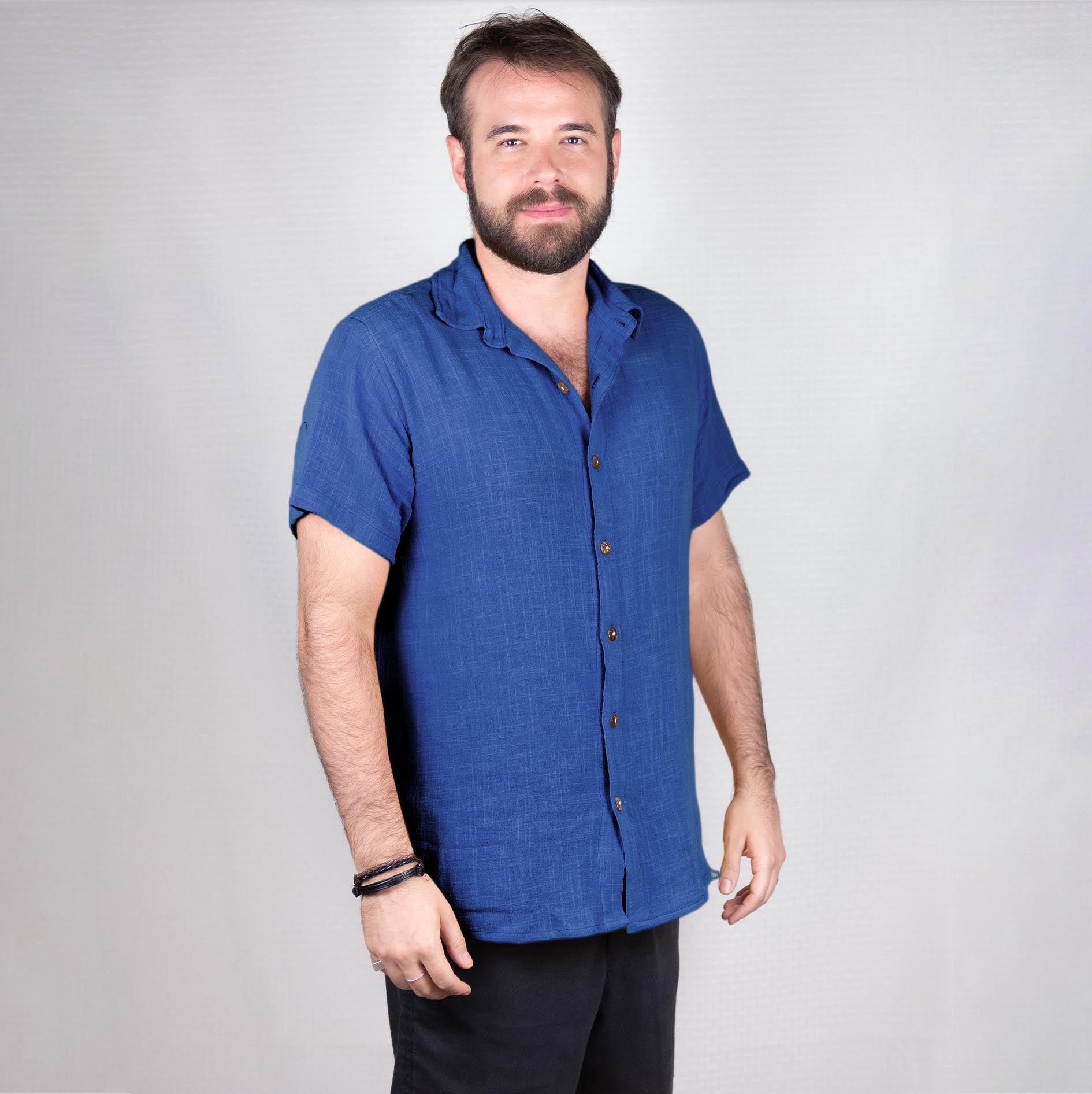 Camisa de Botão Manga Curta Cotton Linho