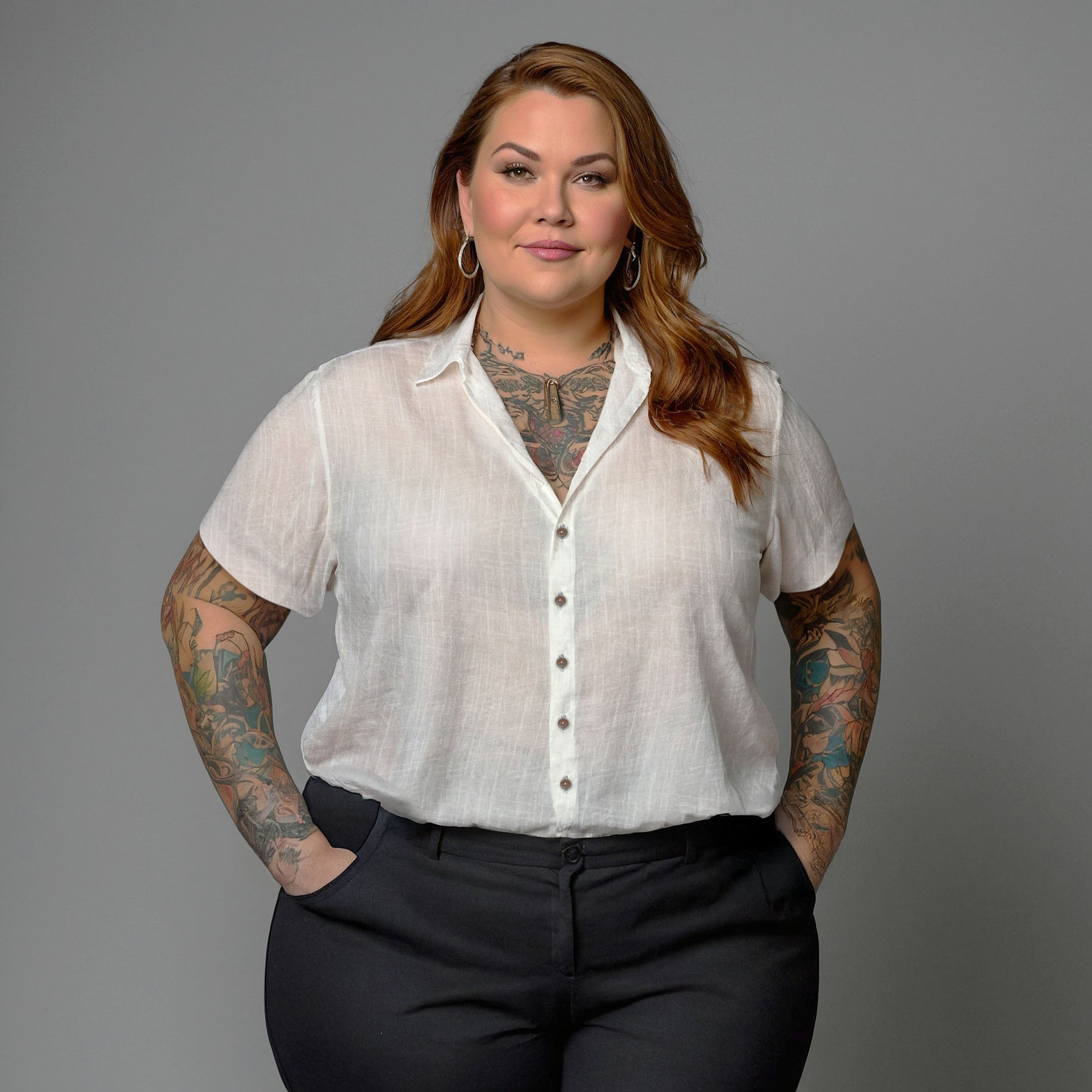 Camisa de Botão Cotton Linho Plus Size