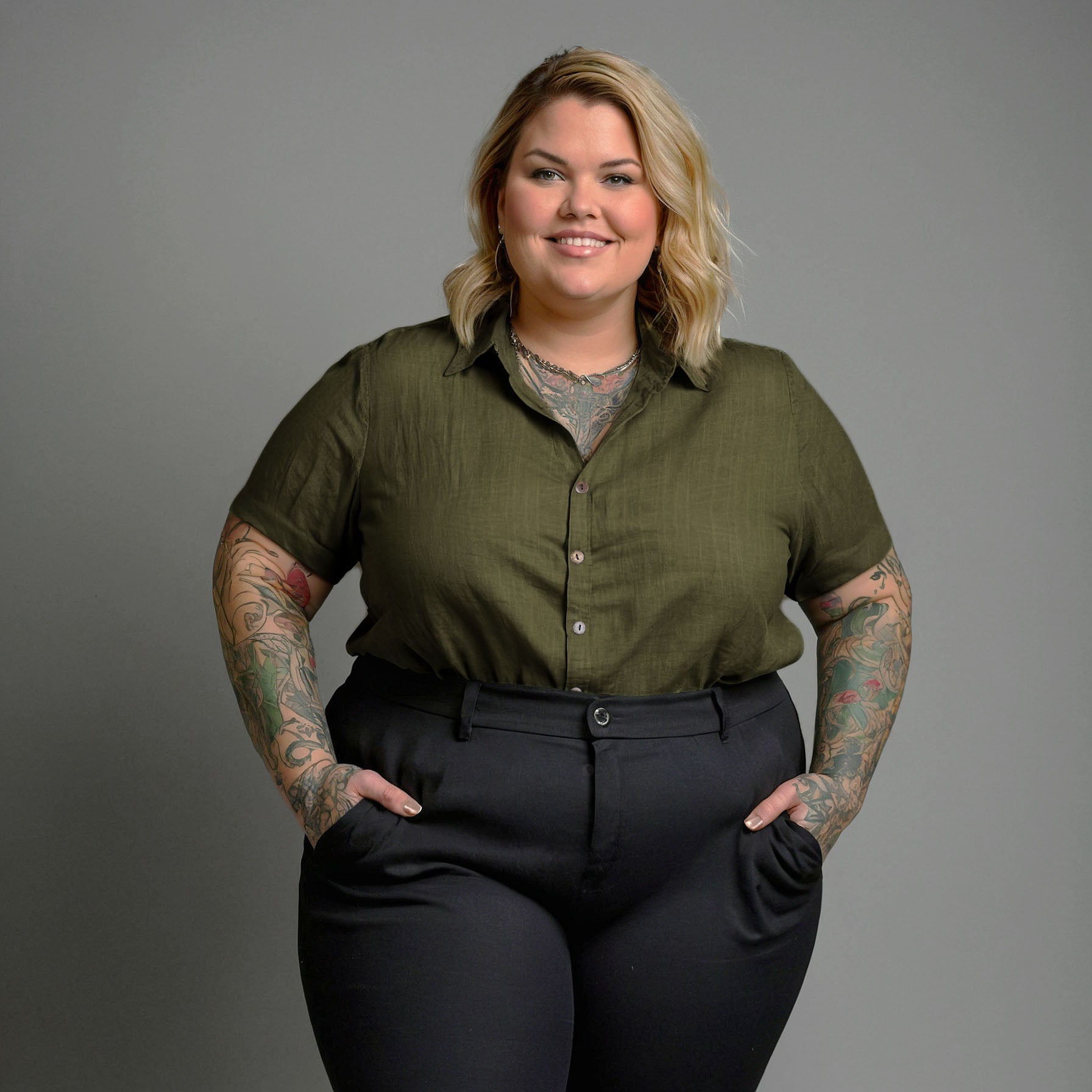 Camisa de Botão Cotton Linho Plus Size