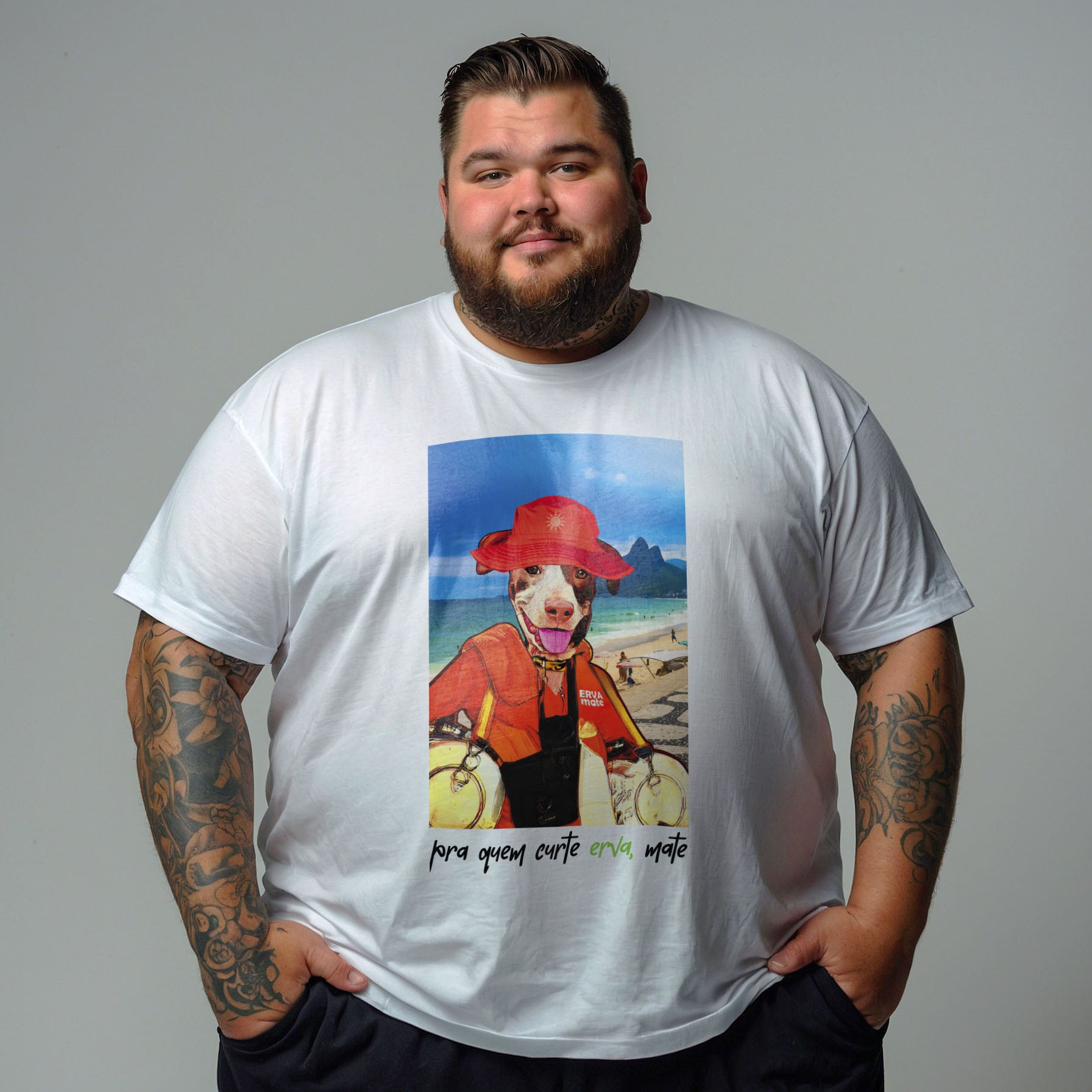 Camisa Branca Manga Curta Estampada 100% Algodão Orgânico - Plus Size - Erva Mate