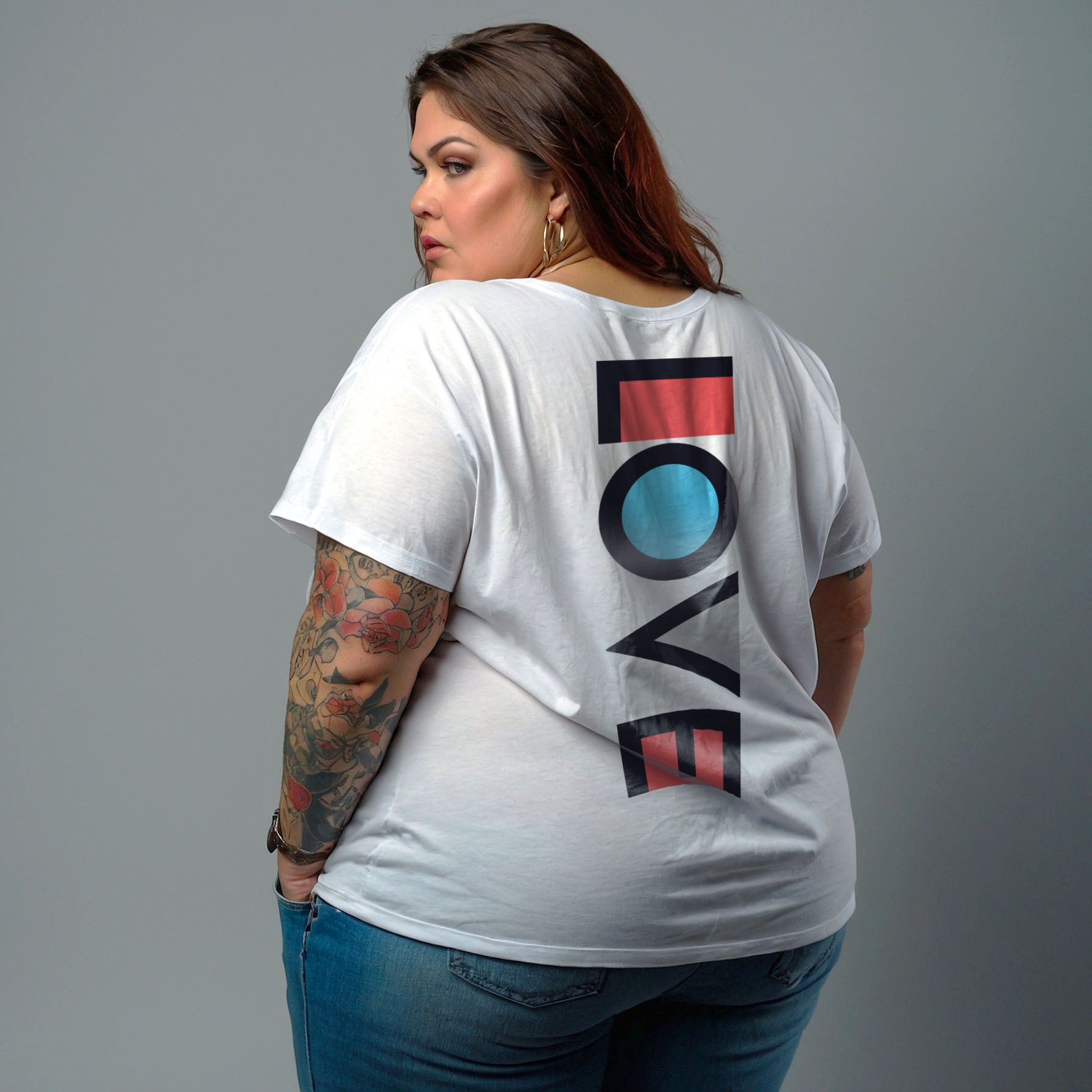 Camisa Branca Manga Curta Estampada 100% Algodão Orgânico Plus Size - Love